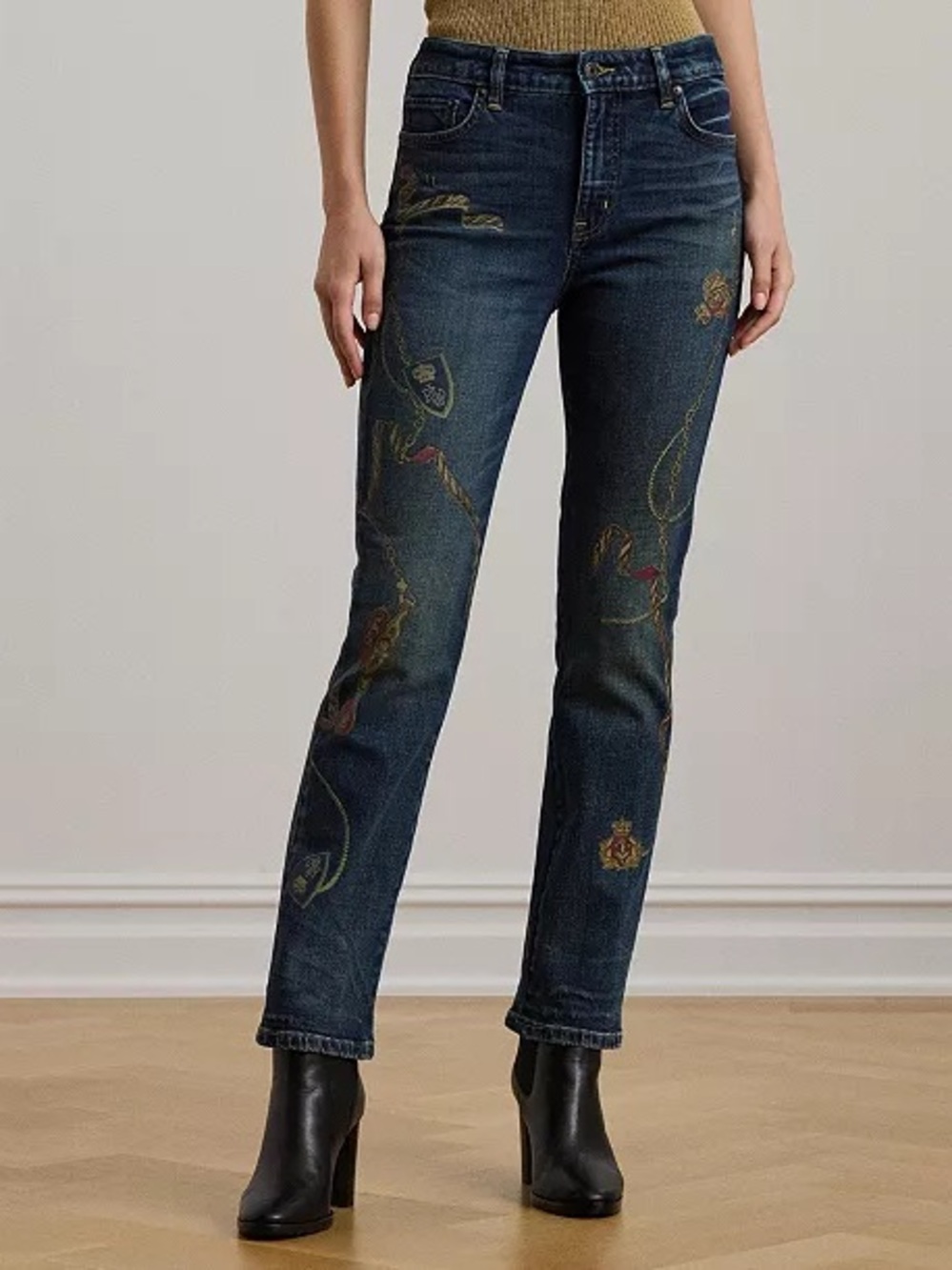 Ralph Lauren Dark Blue Straight-Leg Embroidered Jeans